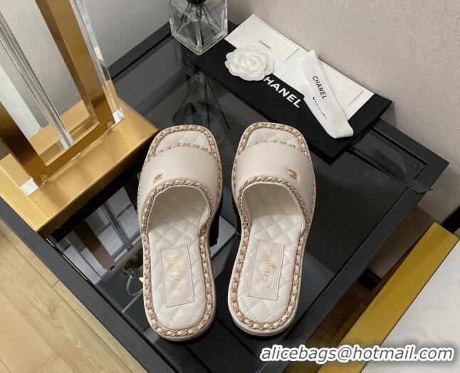 Best Luxury Chanel Lambskin Chain Slide Sandals G38489 White