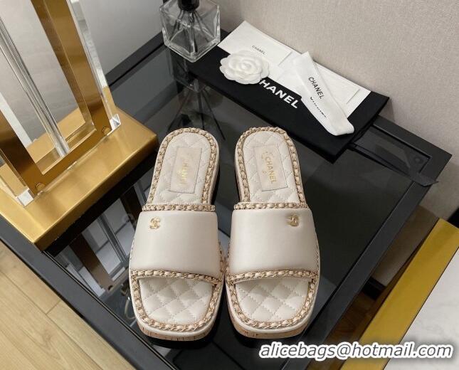 Best Luxury Chanel Lambskin Chain Slide Sandals G38489 White