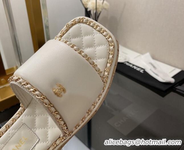 Best Luxury Chanel Lambskin Chain Slide Sandals G38489 White