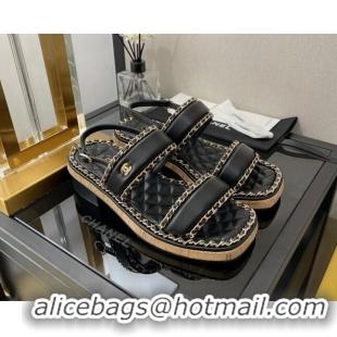 Most Popular Chanel Lambskin Chain Slingback Sandals 3cm G38489 Black