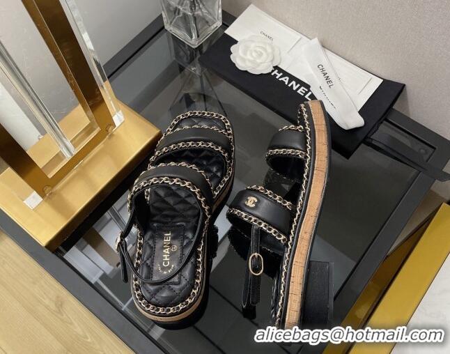 Most Popular Chanel Lambskin Chain Slingback Sandals 3cm G38489 Black