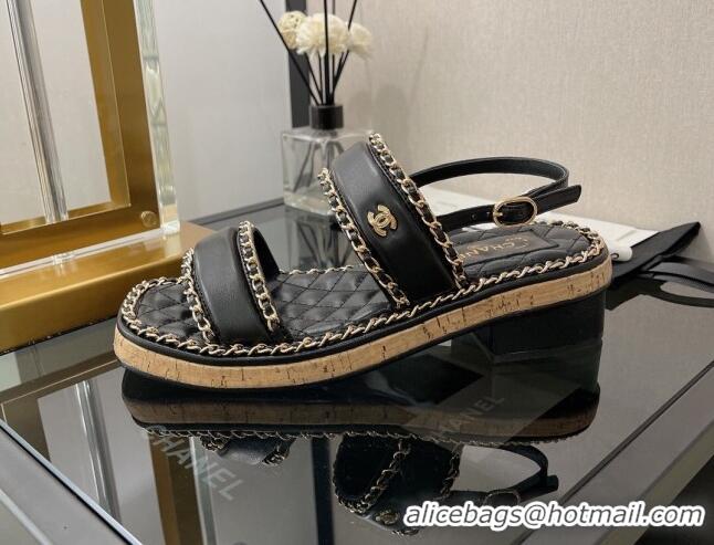 Most Popular Chanel Lambskin Chain Slingback Sandals 3cm G38489 Black