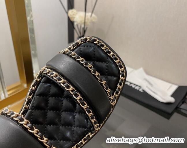 Most Popular Chanel Lambskin Chain Slingback Sandals 3cm G38489 Black