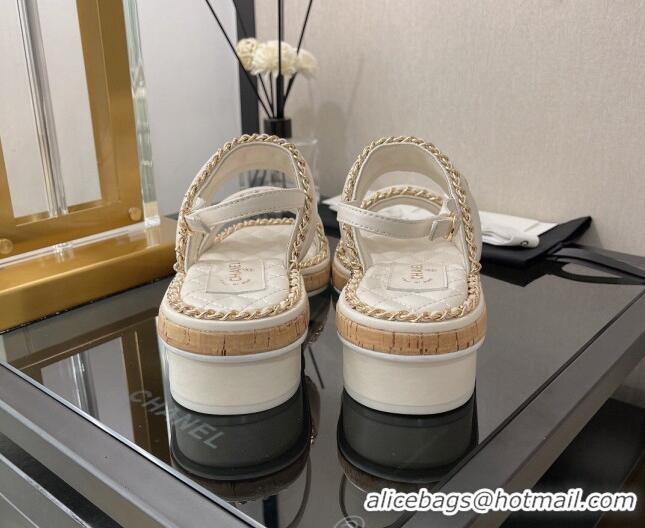 Top Quality Chanel Lambskin Chain Slingback Sandals 3cm G38489 White