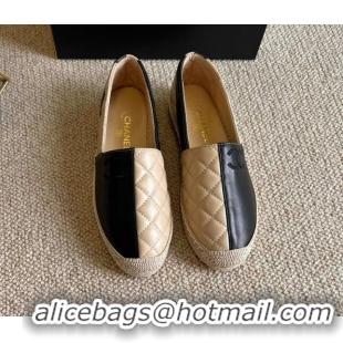 Charming Chanel Patchwork Leather Espadrilles 021746 Black/Beige