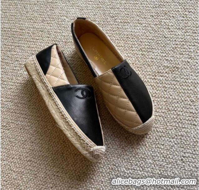 Charming Chanel Patchwork Leather Espadrilles 021746 Black/Beige