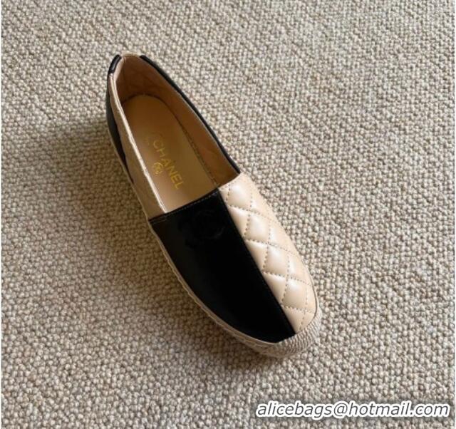 Charming Chanel Patchwork Leather Espadrilles 021746 Black/Beige