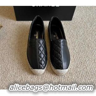 New Style Chanel Patchwork Leather Espadrilles 021746 Black