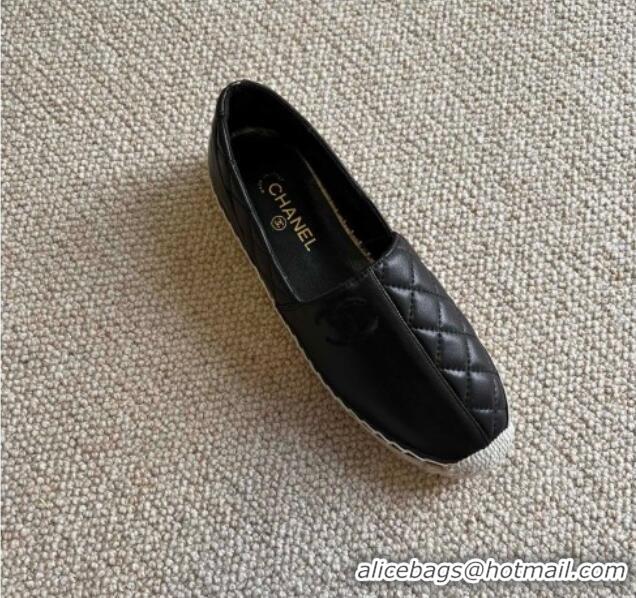 New Style Chanel Patchwork Leather Espadrilles 021746 Black