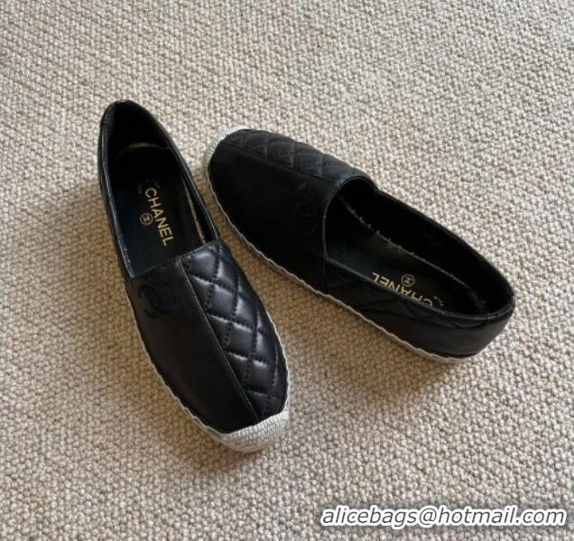 New Style Chanel Patchwork Leather Espadrilles 021746 Black