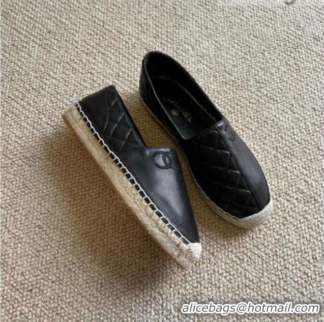 New Style Chanel Patchwork Leather Espadrilles 021746 Black