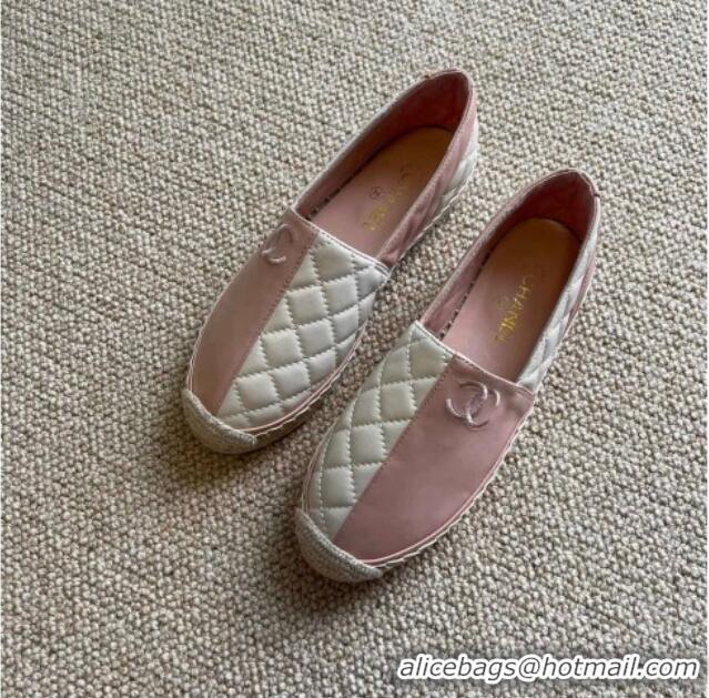 Popular Style Chanel Patchwork Leather Espadrilles 021746 White/Pink