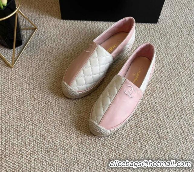 Popular Style Chanel Patchwork Leather Espadrilles 021746 White/Pink