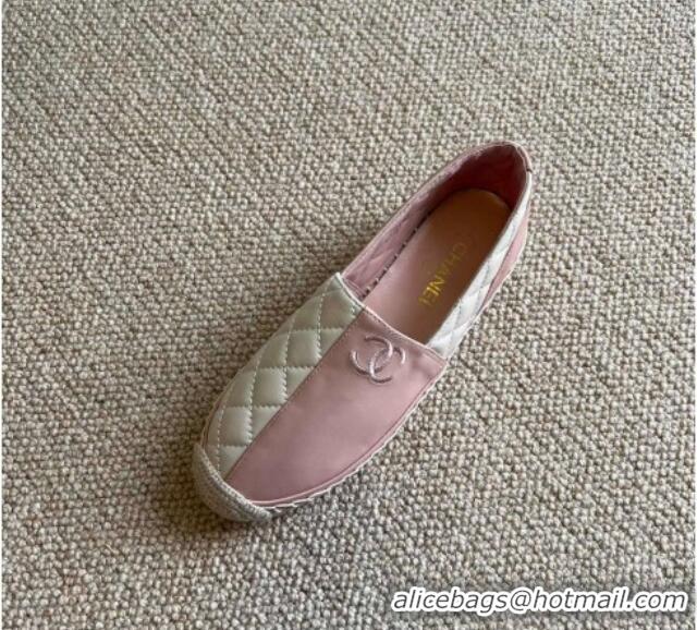 Popular Style Chanel Patchwork Leather Espadrilles 021746 White/Pink