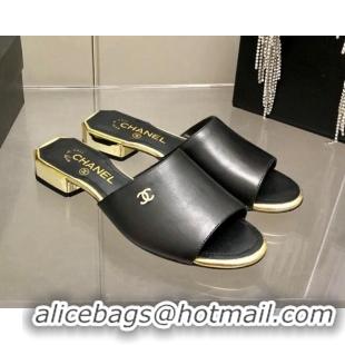 Perfect Chanel Leather Slide Sandals 021825 Black