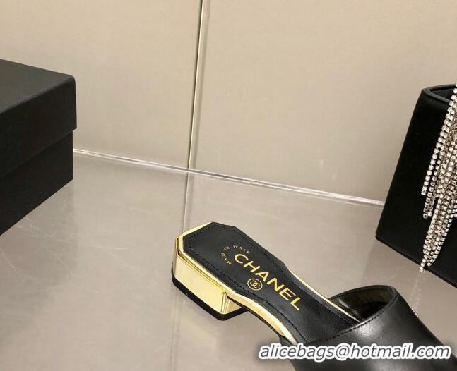 Perfect Chanel Leather Slide Sandals 021825 Black