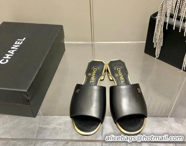 Perfect Chanel Leather Slide Sandals 021825 Black