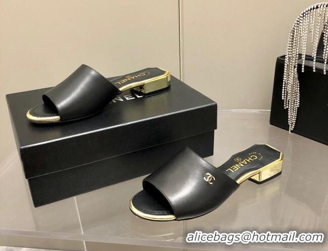 Perfect Chanel Leather Slide Sandals 021825 Black