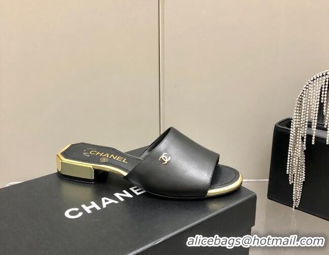 Perfect Chanel Leather Slide Sandals 021825 Black