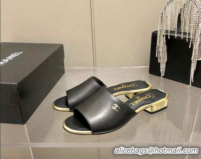 Perfect Chanel Leather Slide Sandals 021825 Black