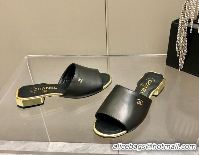 Perfect Chanel Leather Slide Sandals 021825 Black