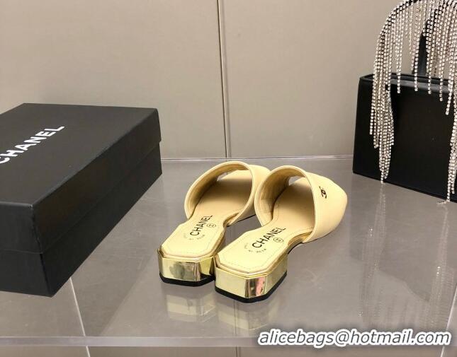 Top Sale Chanel Leather Slide Sandals 021825 Beige