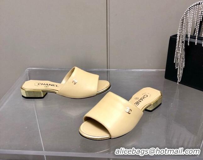 Top Sale Chanel Leather Slide Sandals 021825 Beige