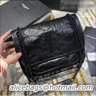 Top Grade Saint Laurent Baby Niki Chain Bag in Vintage Crinkled Leather 533037 All Black