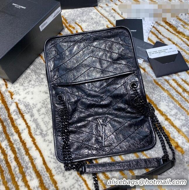 Top Grade Saint Laurent Baby Niki Chain Bag in Vintage Crinkled Leather 533037 All Black