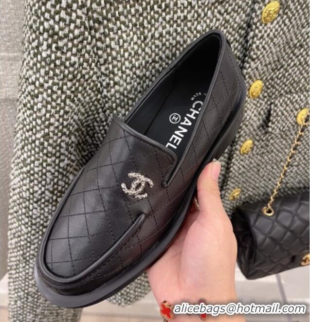 Super Quality Chanel Quilted Leather Loafers 021827 Black