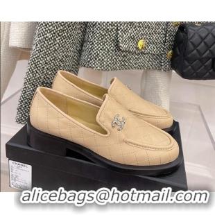 Top Quality Chanel Quilted Leather Loafers 021827 Beige