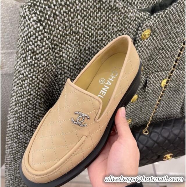 Top Quality Chanel Quilted Leather Loafers 021827 Beige