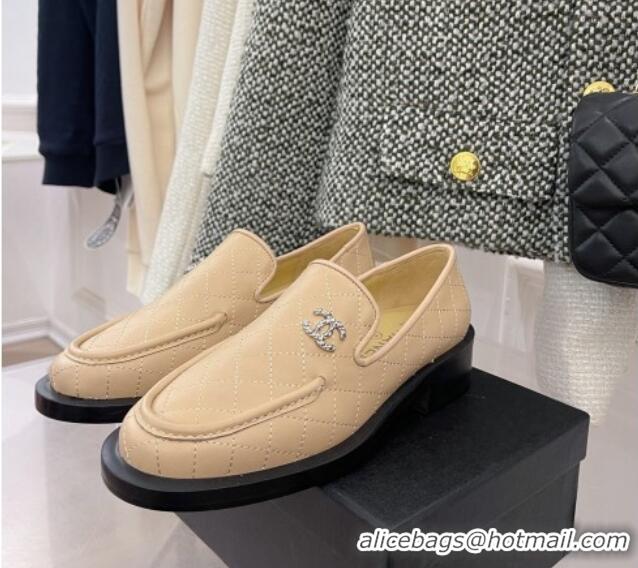 Top Quality Chanel Quilted Leather Loafers 021827 Beige