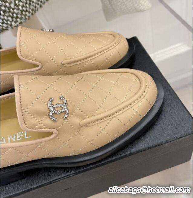 Top Quality Chanel Quilted Leather Loafers 021827 Beige