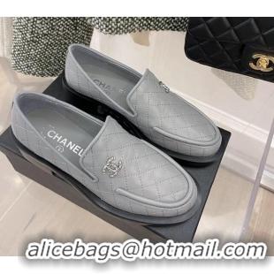 Funny Chanel Quilted Leather Loafers 021827 Gray