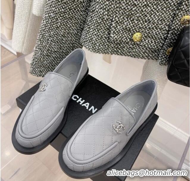 Funny Chanel Quilted Leather Loafers 021827 Gray