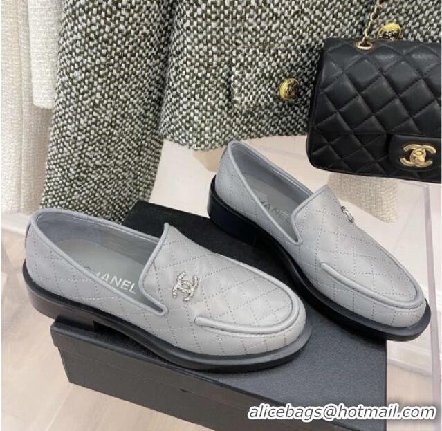 Funny Chanel Quilted Leather Loafers 021827 Gray