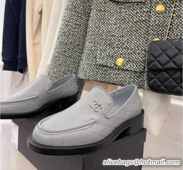 Funny Chanel Quilted Leather Loafers 021827 Gray