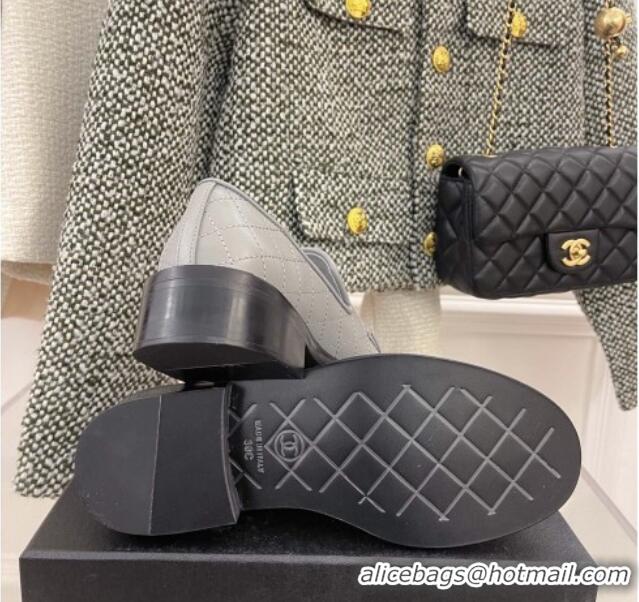 Funny Chanel Quilted Leather Loafers 021827 Gray