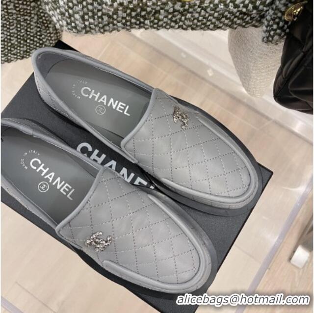 Funny Chanel Quilted Leather Loafers 021827 Gray