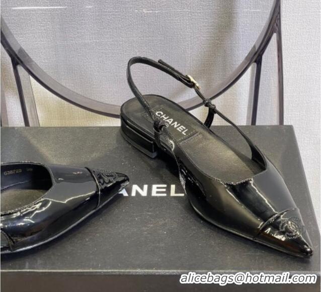 Discount Chanel Patent Leather Slingback Ballerinas/Open Shoe G38731 Black