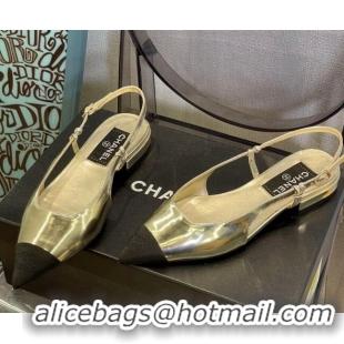 New Design Chanel Patent Leather Slingback Ballerinas/Open Shoe G38731 Gold