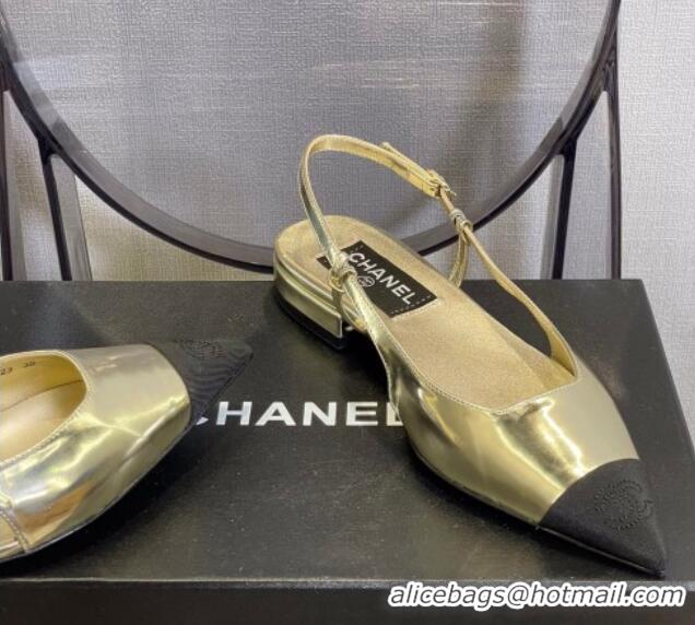 New Design Chanel Patent Leather Slingback Ballerinas/Open Shoe G38731 Gold