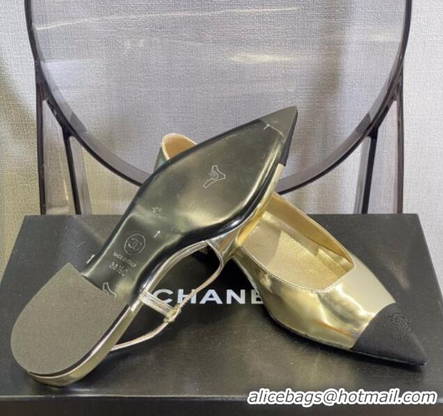 New Design Chanel Patent Leather Slingback Ballerinas/Open Shoe G38731 Gold