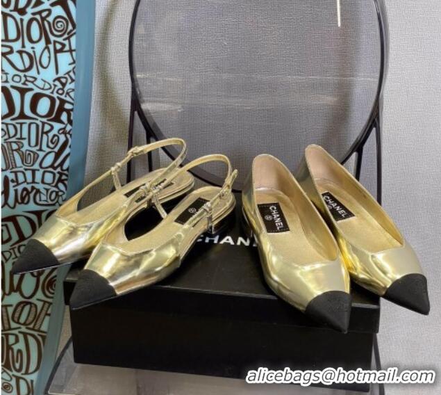 Top Sale Chanel Patent Leather Flat Ballerinas G38731 Gold