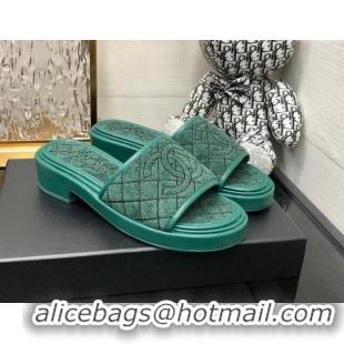 Classic Hot Chanel Quilted Towel Fabric Slide Sandals 2cm 021835 Green