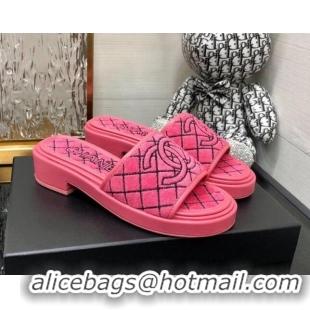 Pretty Style Chanel Quilted Towel Fabric Slide Sandals 2cm 021835 Pink