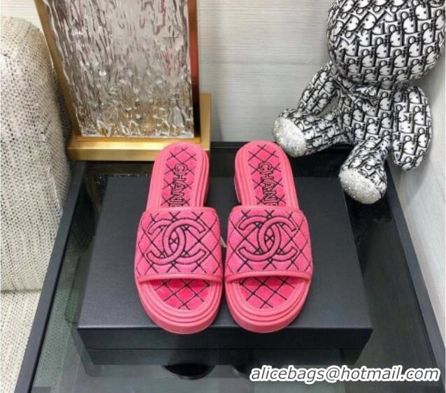 Pretty Style Chanel Quilted Towel Fabric Slide Sandals 2cm 021835 Pink