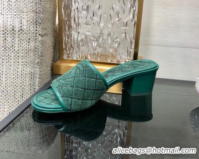 Luxurious Chanel Quilted Towel Fabric Slide Sandals 4cm 021839 Green