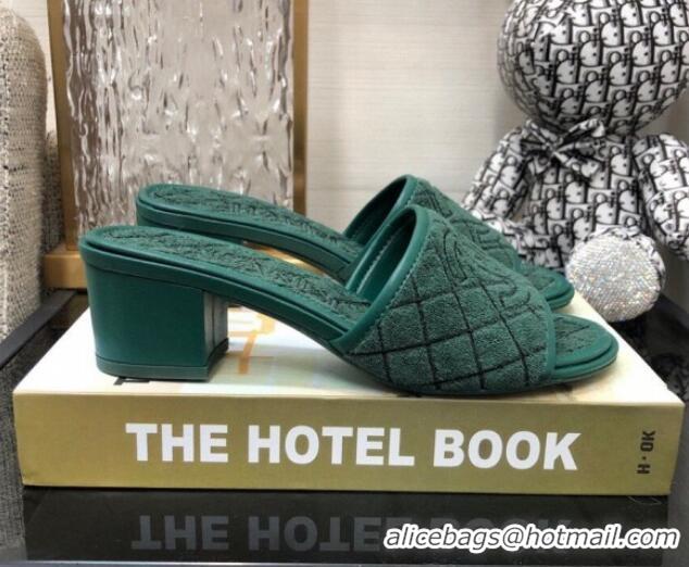 Luxurious Chanel Quilted Towel Fabric Slide Sandals 4cm 021839 Green